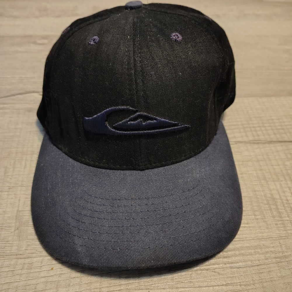 Vintage Quiksilver Head Trip Snapback Hat Made in USA Black Navy Surf Cap